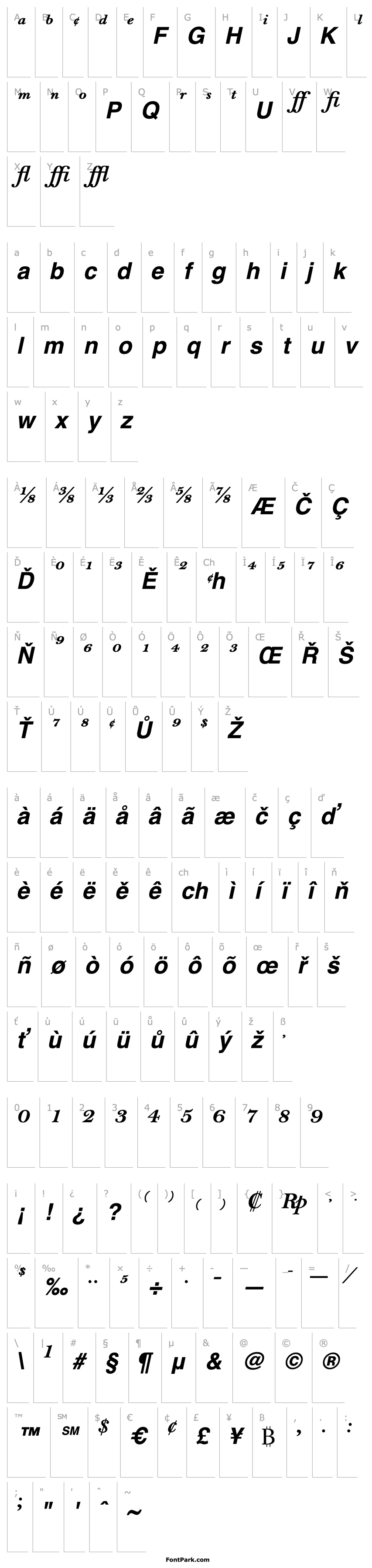 Přehled BellMTExpert-Bold Italic