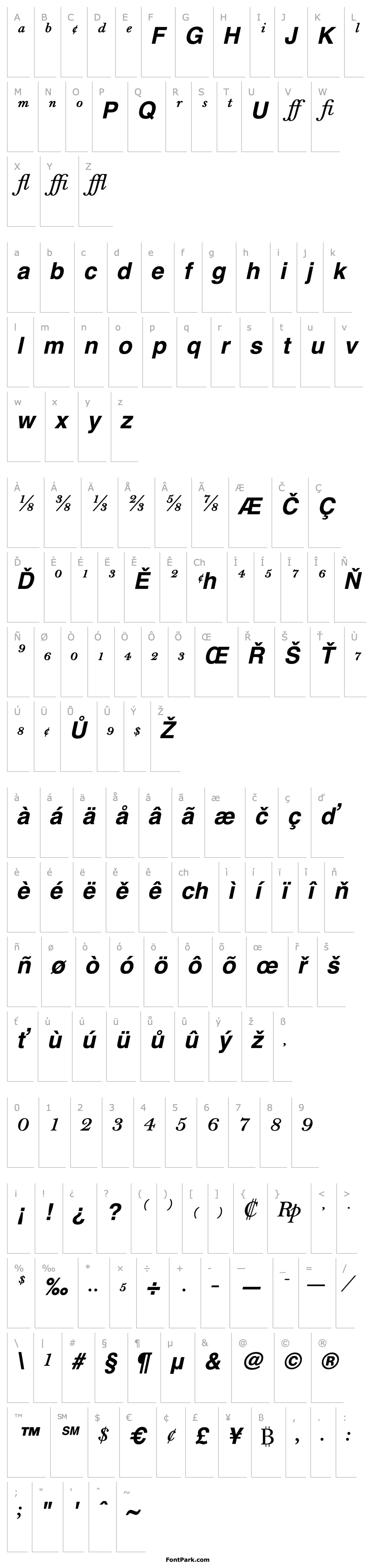 Přehled BellMTExpert-SemiBold Italic