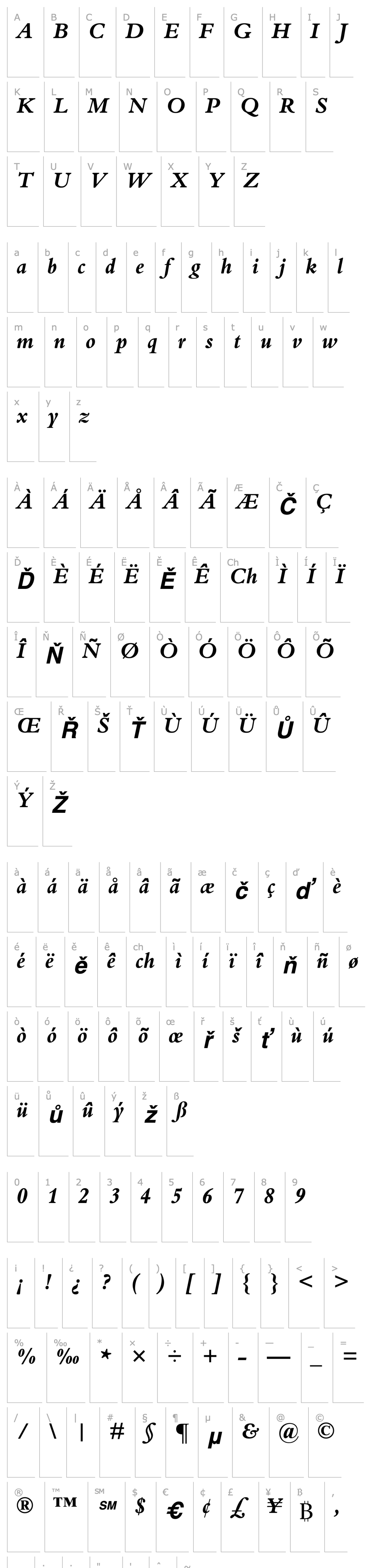 Přehled Bembo-Bold Italic