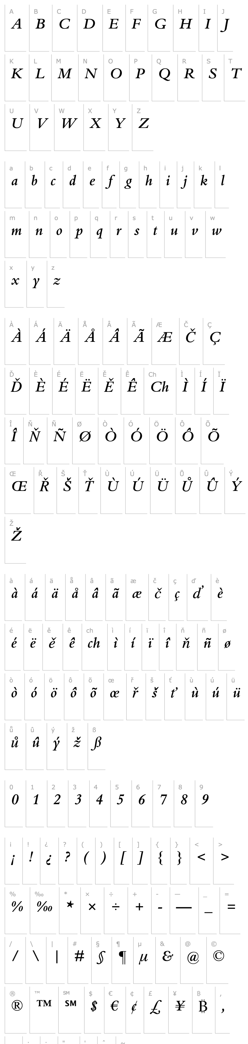 Přehled Bembo MT SemiBold Italic