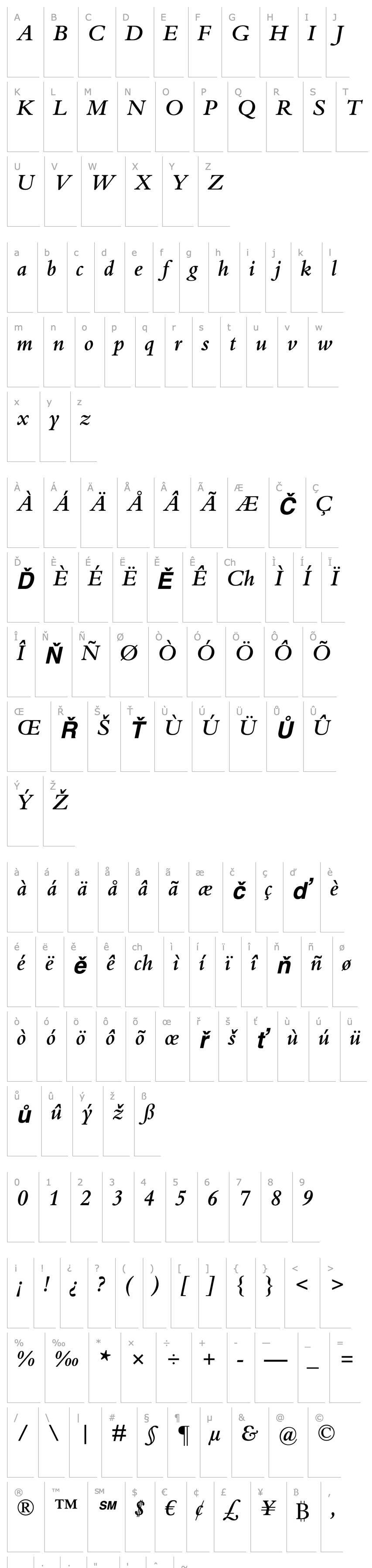 Přehled Bembo-SemiboldItalic