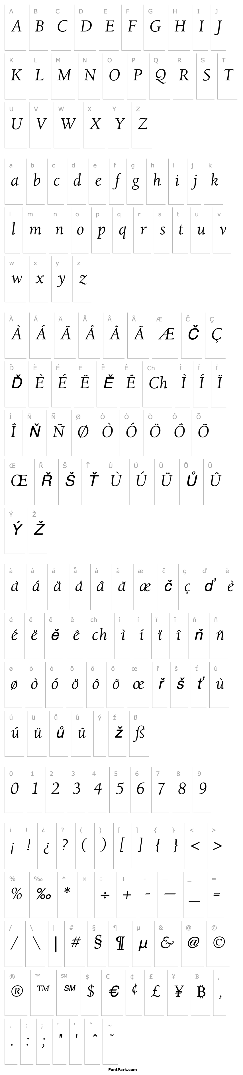 Přehled Berkeley Oldstyle Italic