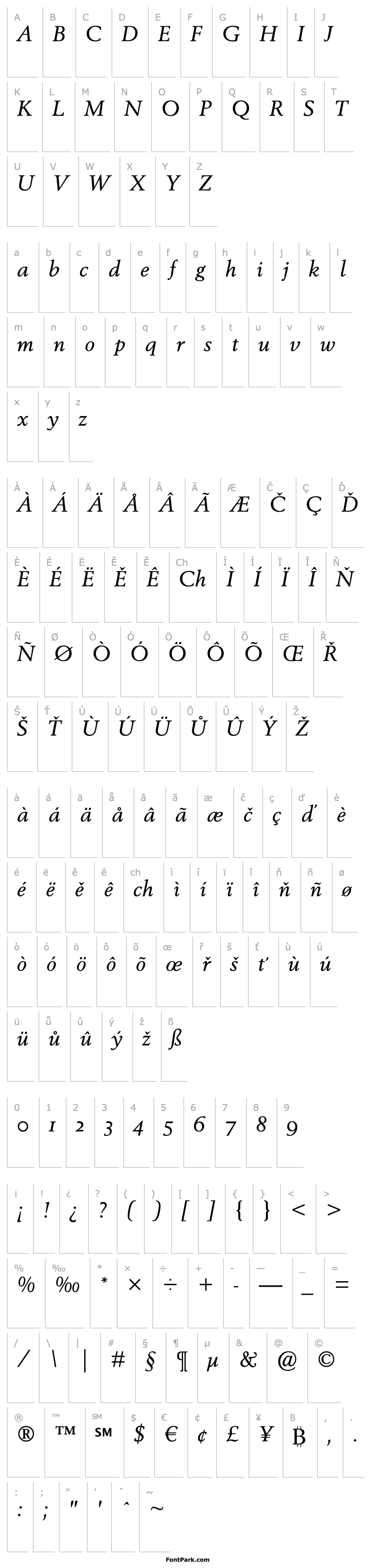 Přehled Berling Antiqua Italic