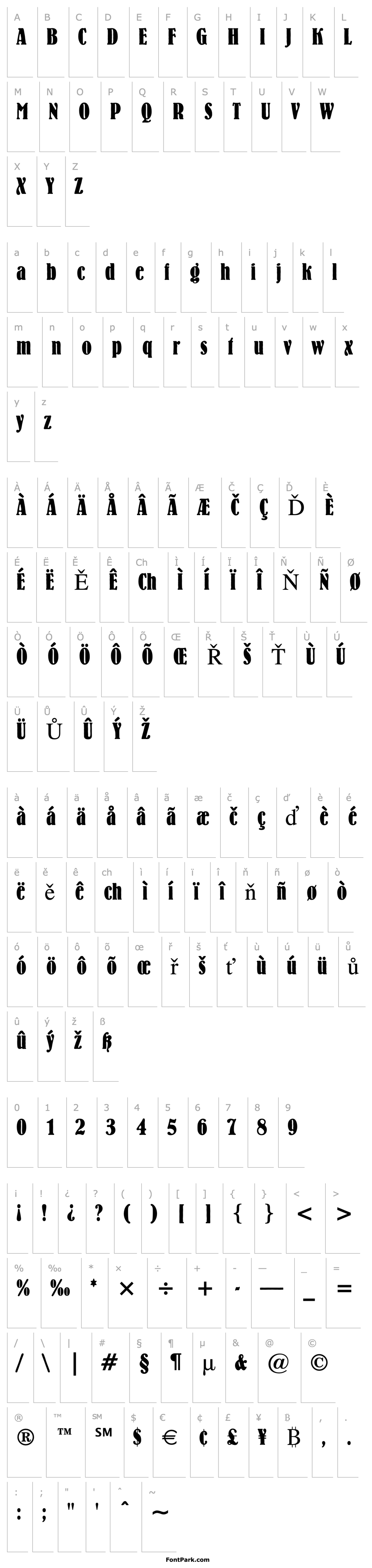 Přehled Bernhard Bold Condensed BT