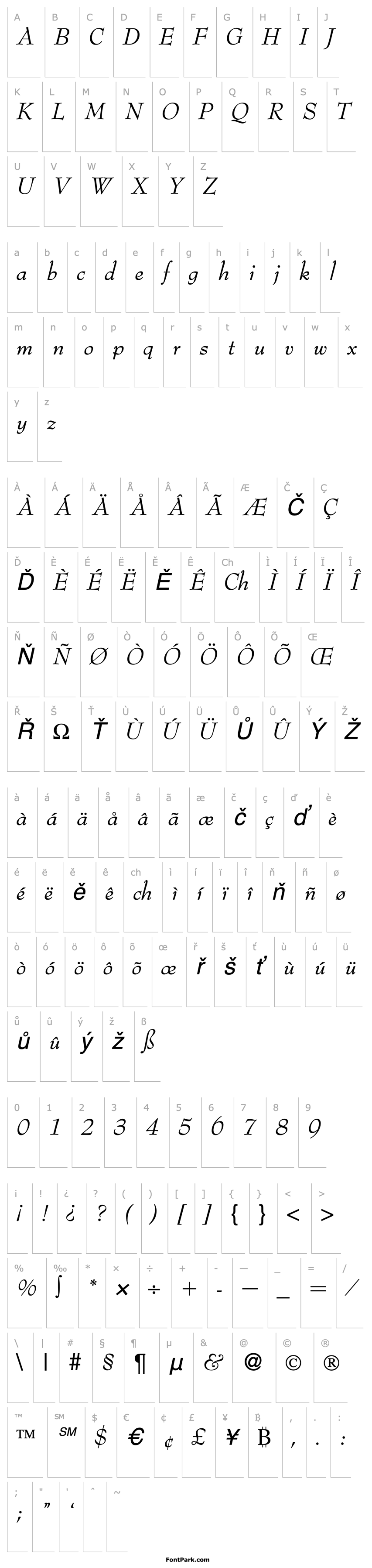 Přehled BernhardModern-RegularItalic