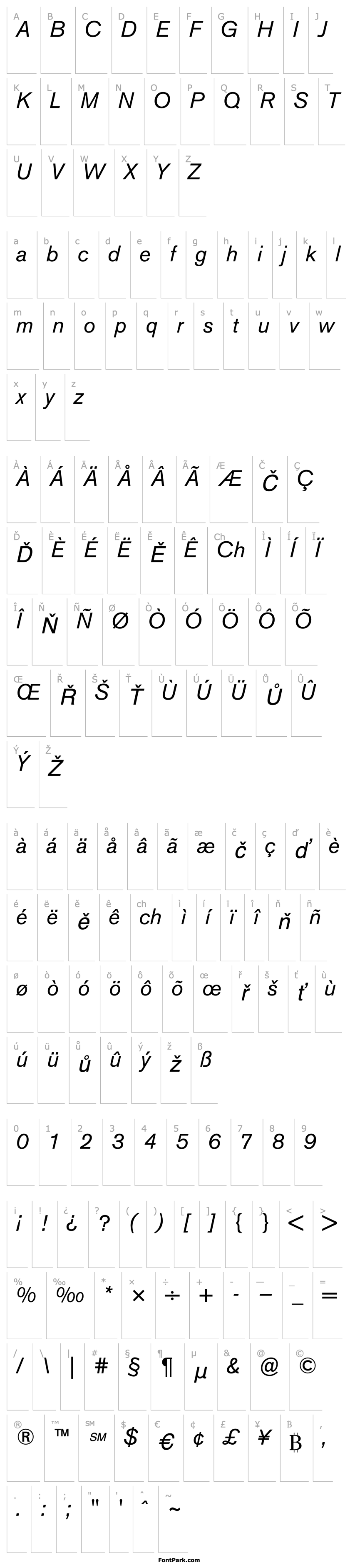 Overview BertholdAkzidenzGroteskBE-Italic