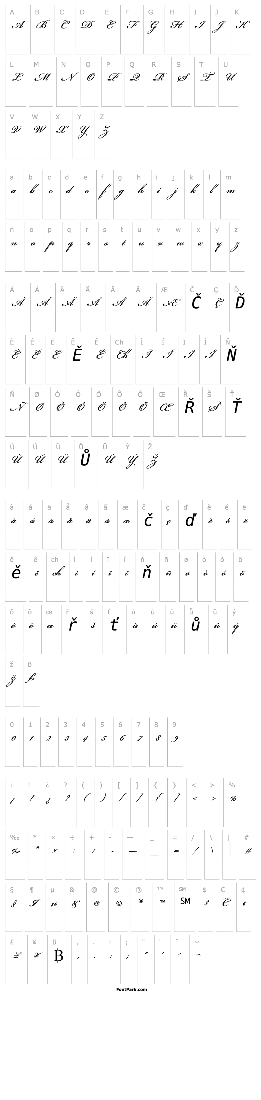 Přehled Bickham Script 400 Italic