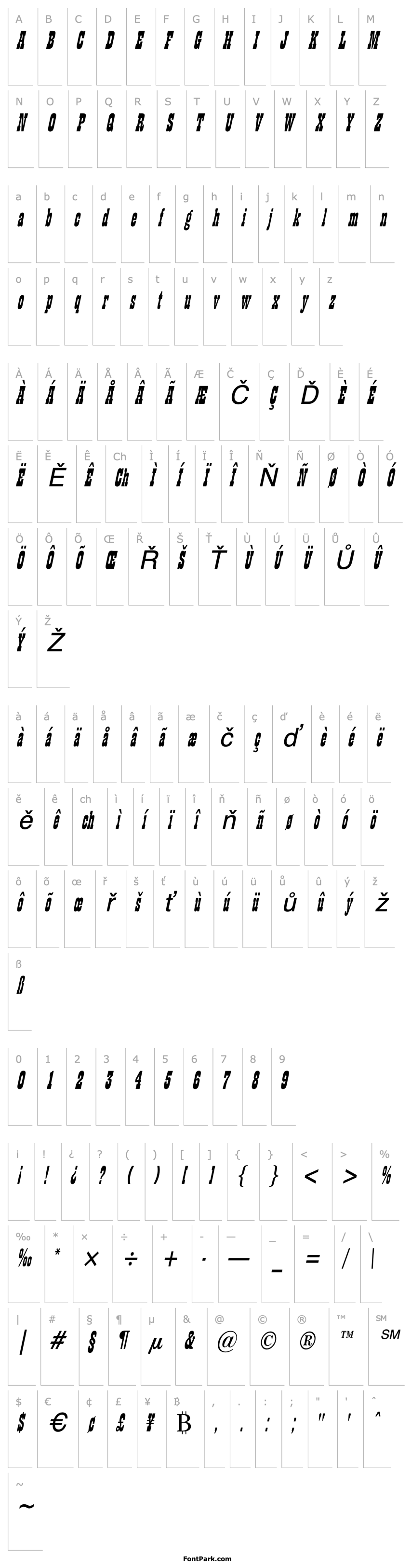 Přehled Billboard 11 Condensed Italic