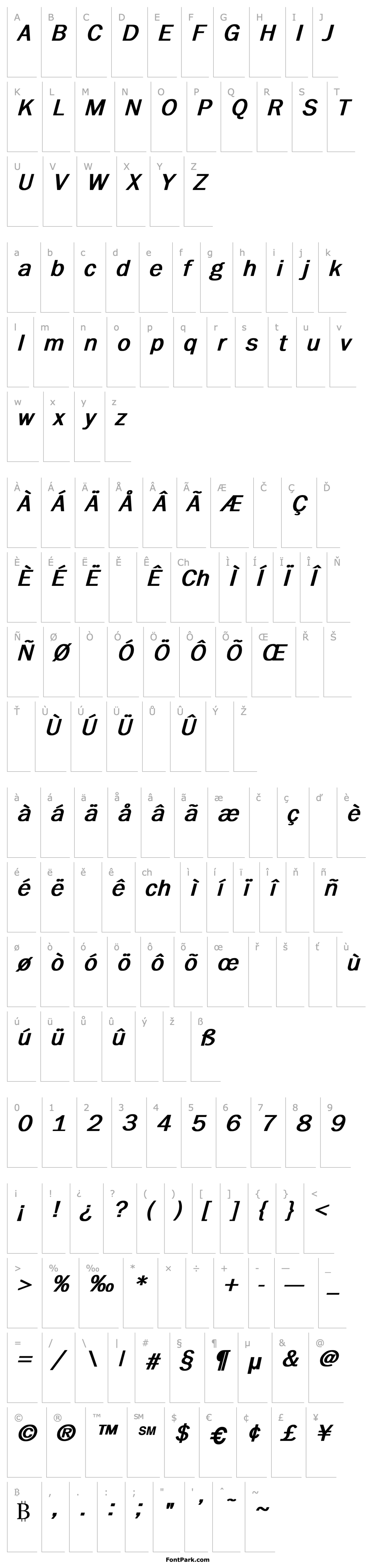 Overview Billiton Gothic Bold Italic