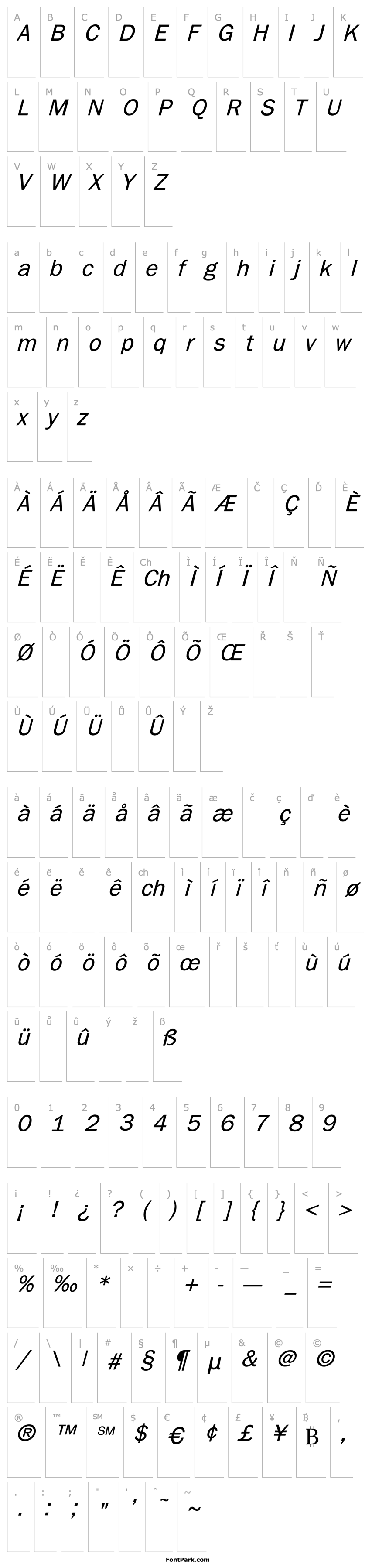 Overview Billiton Gothic Italic