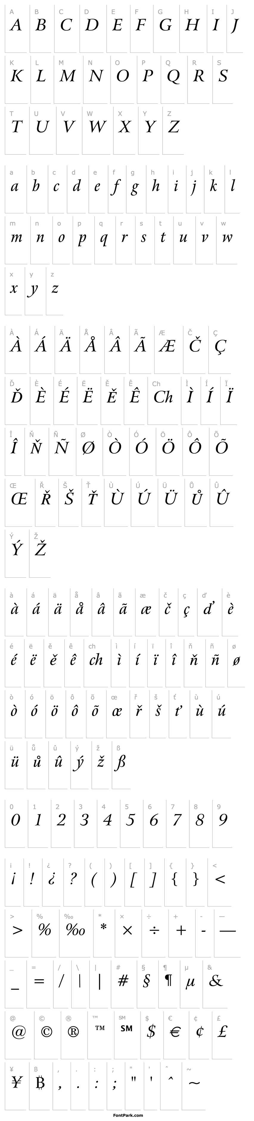 Přehled Bitstream Arrus Italic BT