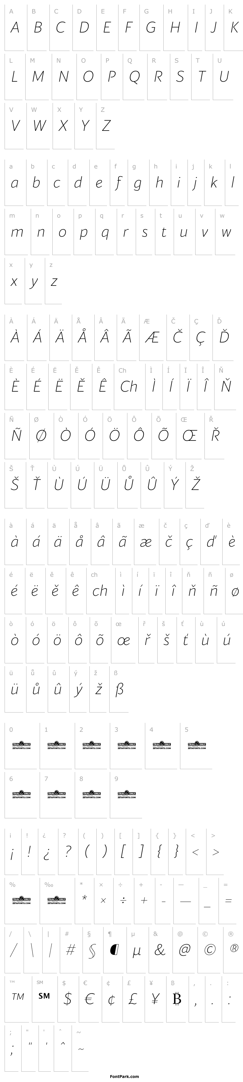 Přehled Blacker Sans Trial Extralight Italic