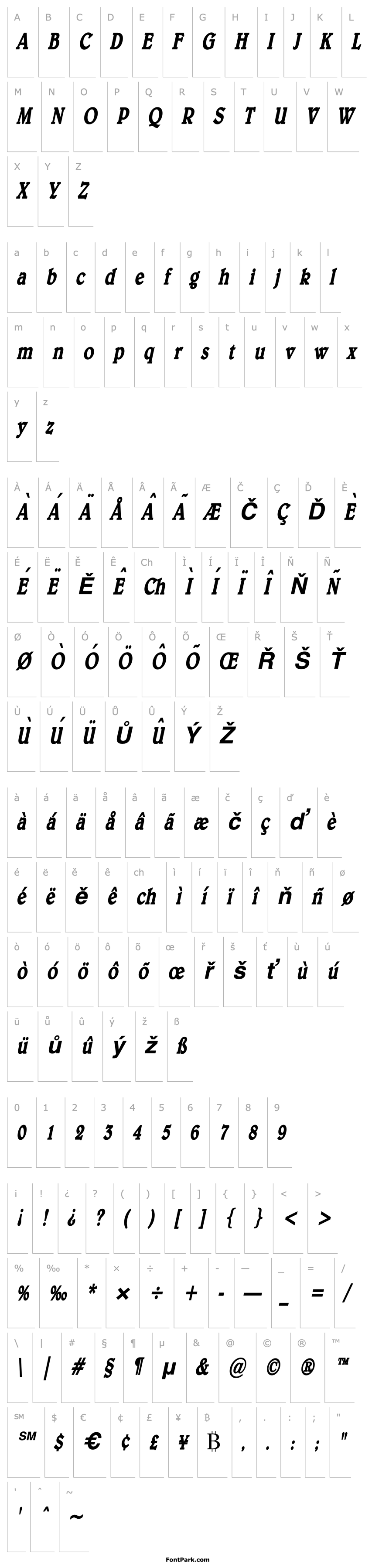 Přehled Blew Condensed Bold Italic