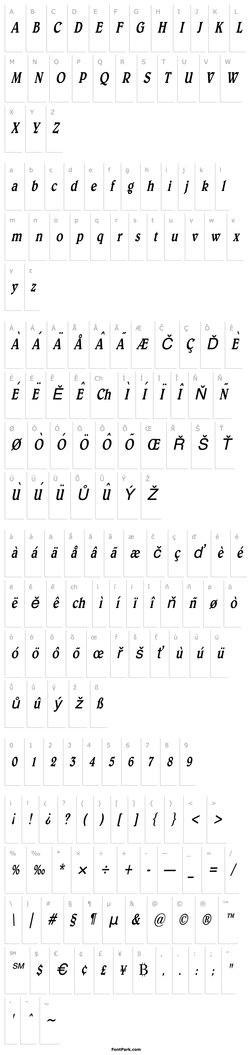 Přehled Blew Condensed Italic