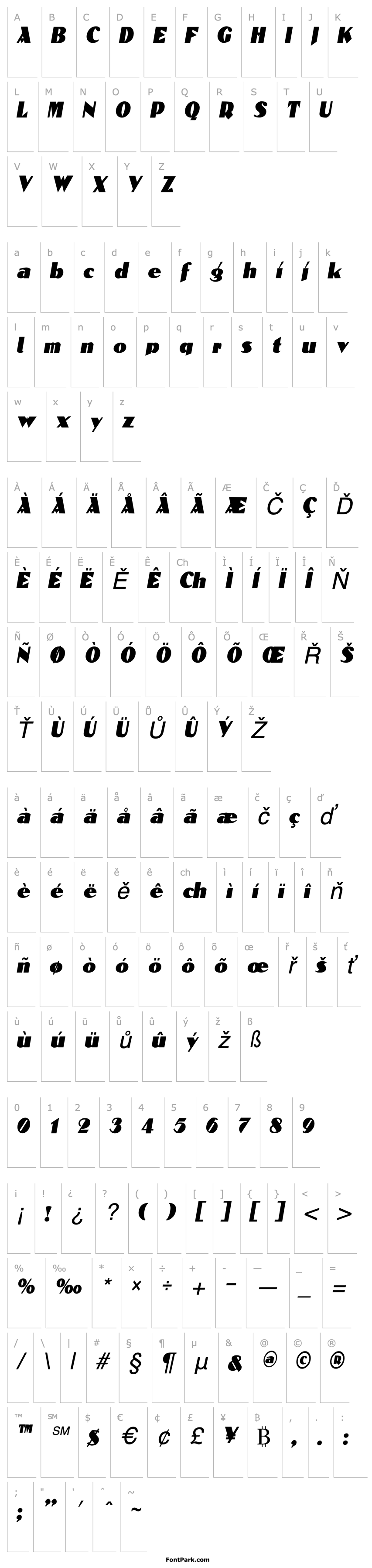 Přehled Block-Calligraphy-Condensed Italic