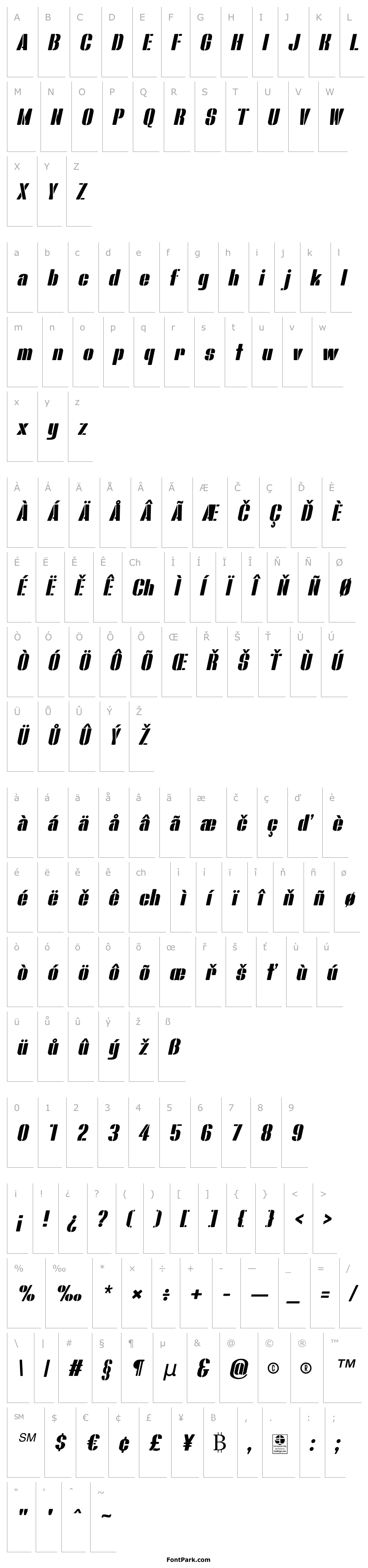 Overview Bluefish STENCIL DEMO Italic