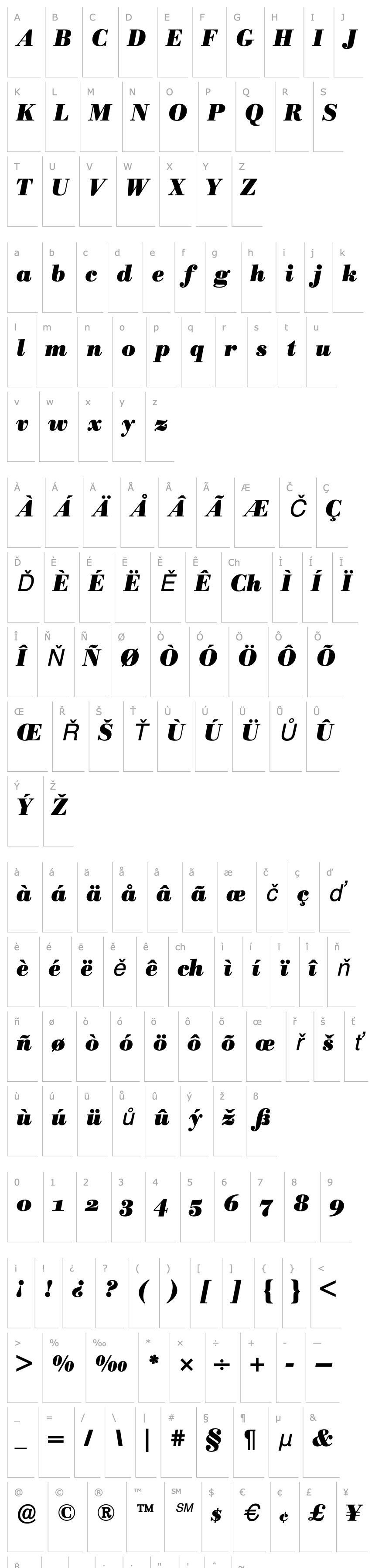 Přehled Bodoni BE Bold Italic Oldstyle Figures