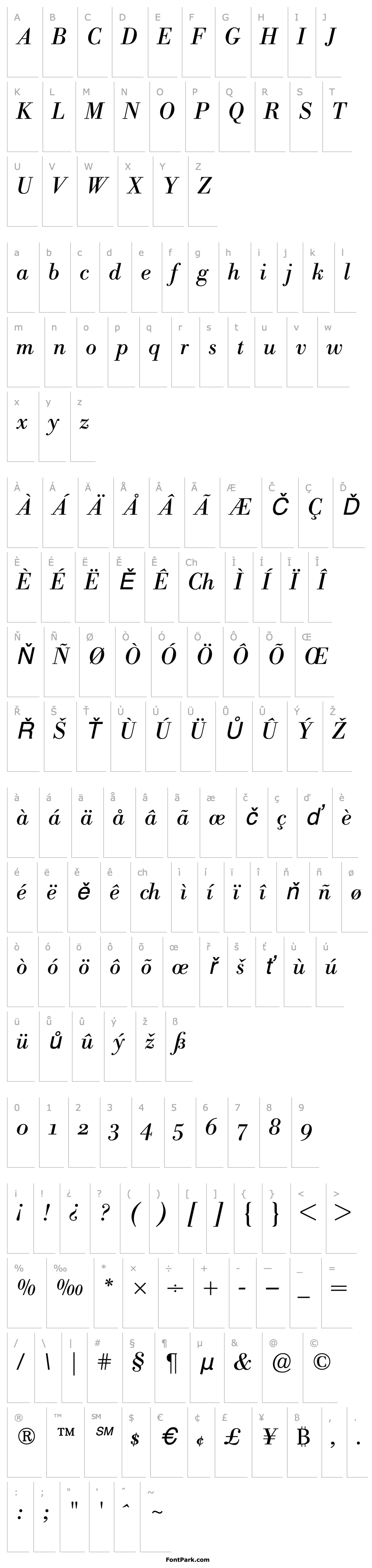 Přehled Bodoni BE Italic Oldstyle Figures