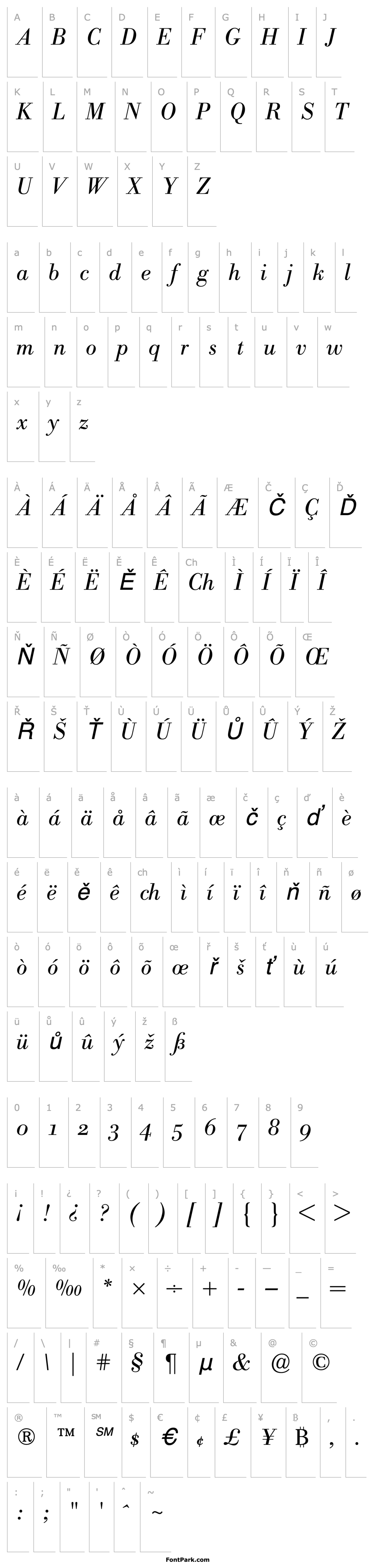 Overview Bodoni BE Light Italic Oldstyle Figures