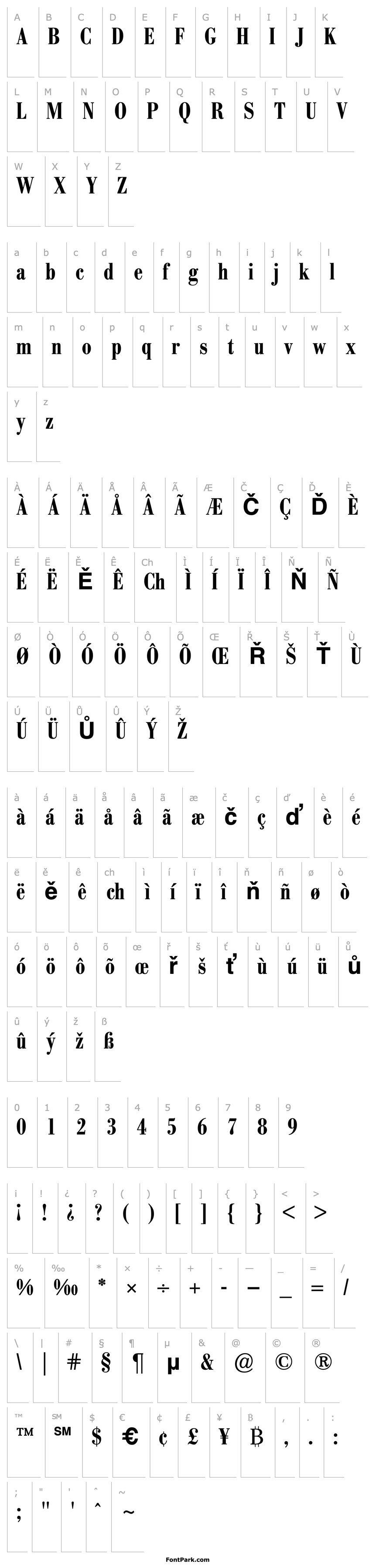 Přehled Bodoni BE Medium Condensed