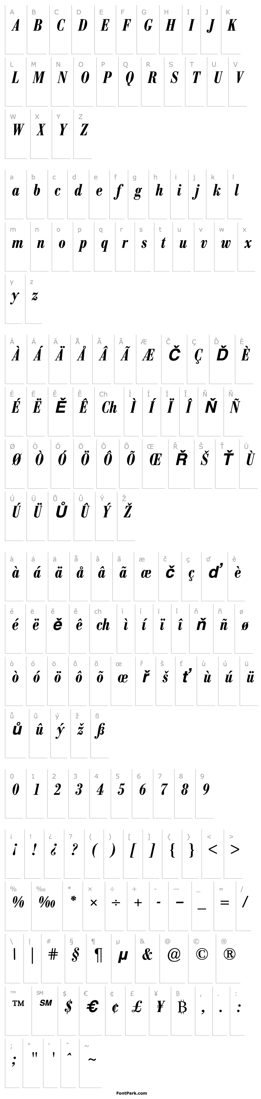 Přehled Bodoni BE Medium Condensed Italic