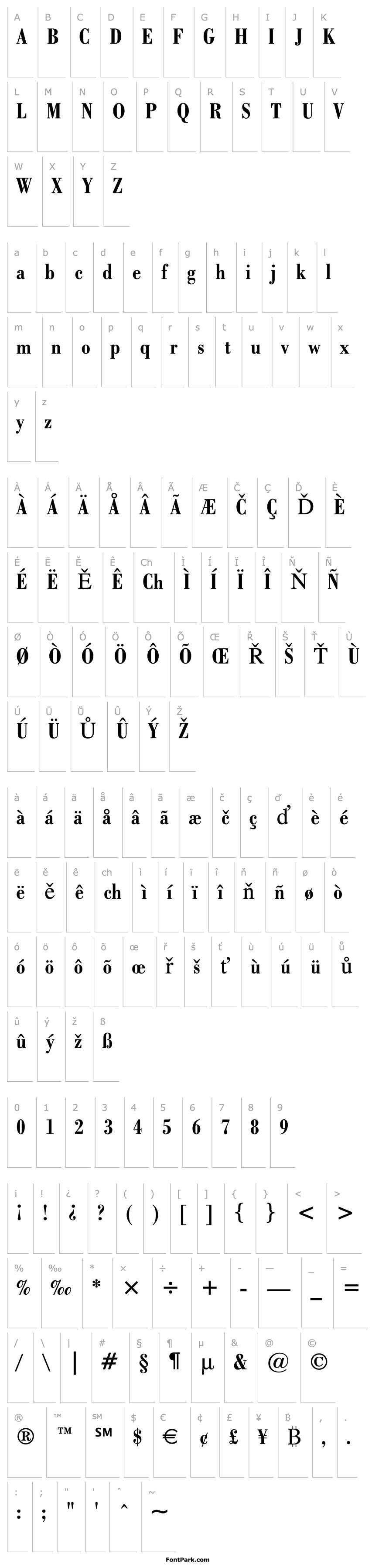 Přehled Bodoni Bold Condensed BT