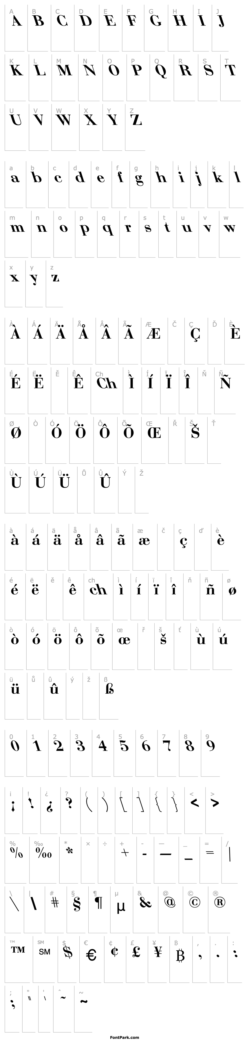 Přehled Bodoni Bold Lefty