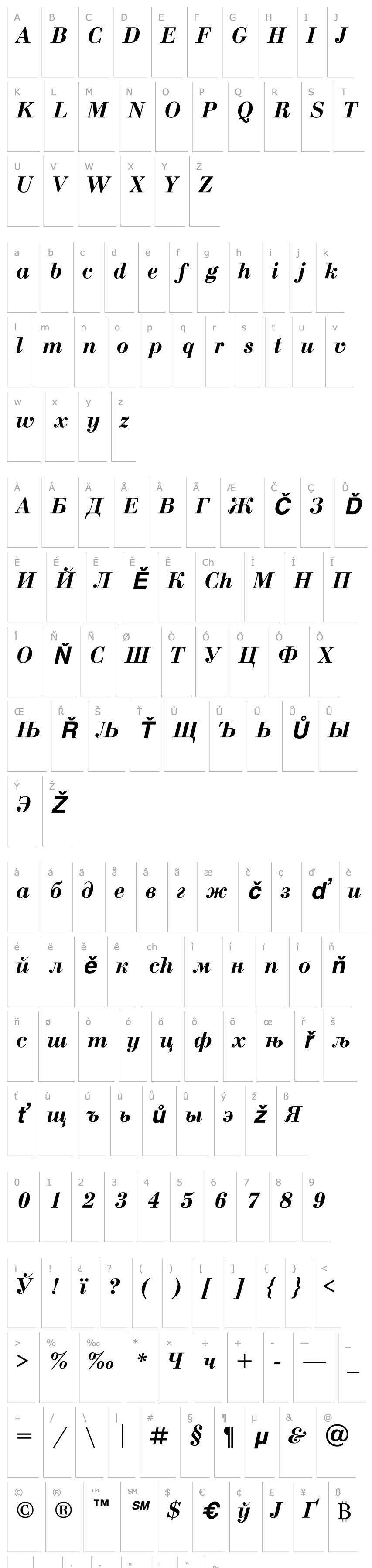 Přehled Bodoni BoldItalic Cyrillic@