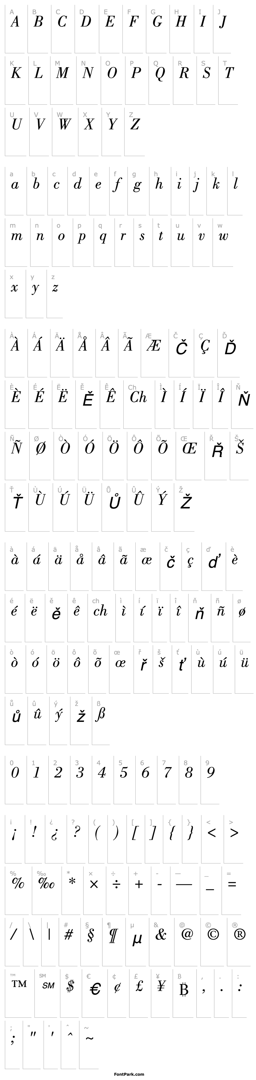 Overview Bodoni-Book Italic