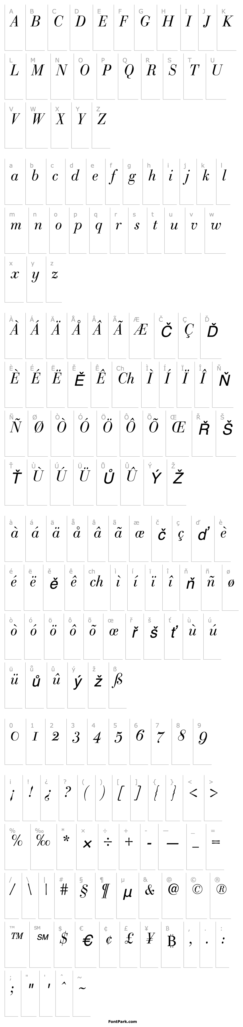 Přehled Bodoni Classic Italic PDF