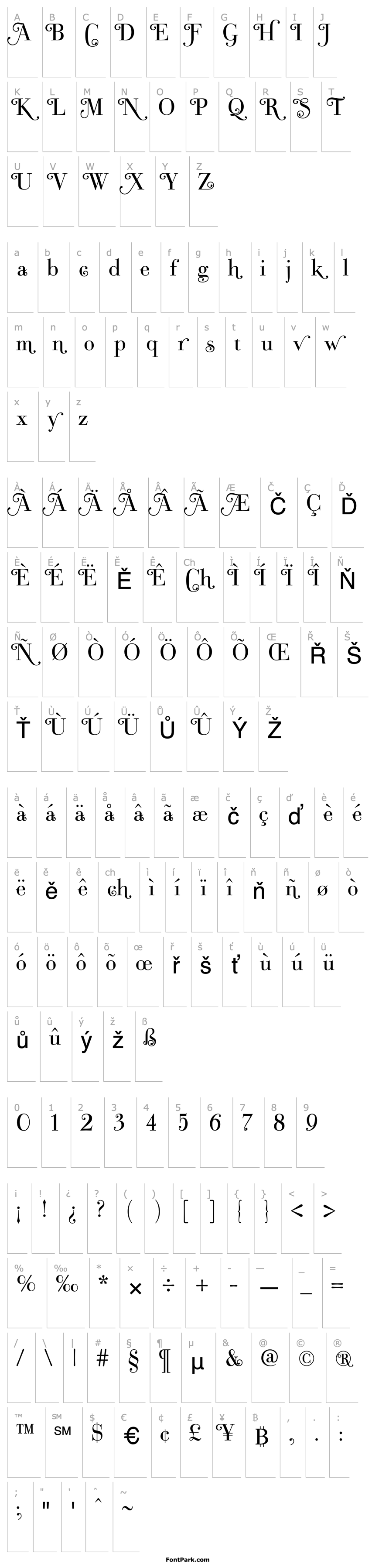 Přehled Bodoni Classic Roman Swashes PDF