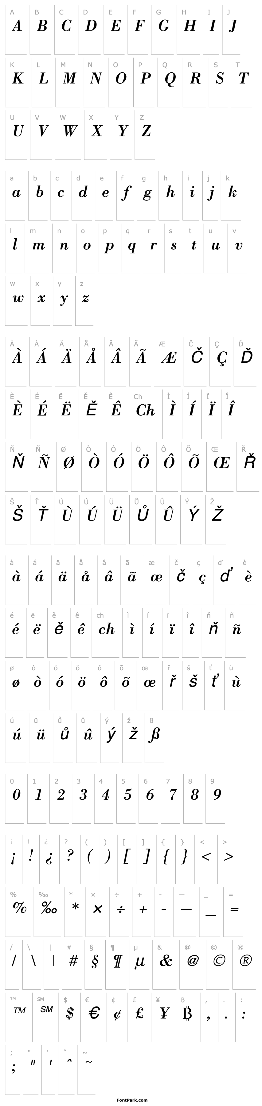 Přehled Bodoni ICG Italic