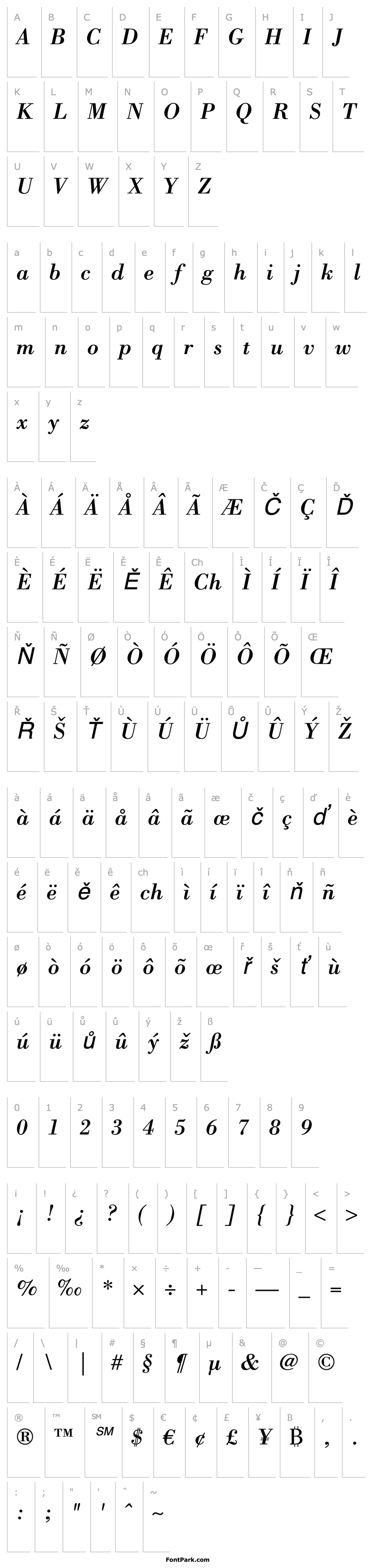 Přehled Bodoni LT Italic