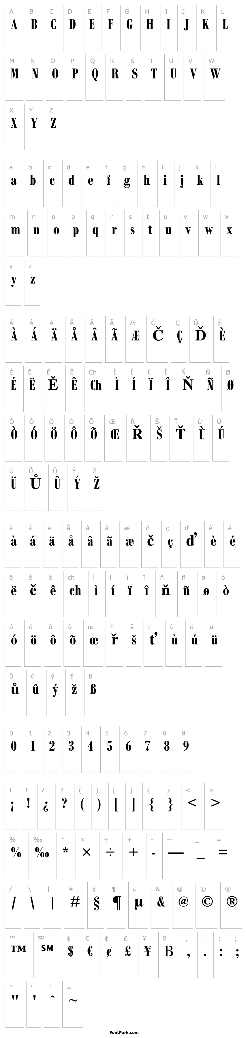 Přehled Bodoni MT Condensed Bold