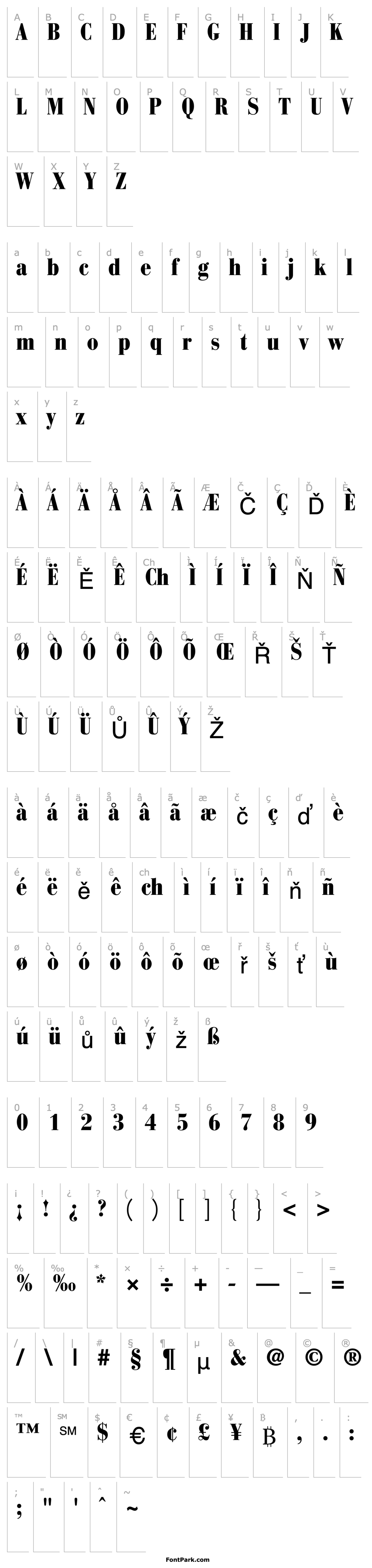 Přehled Bodoni Recut BlackCondensed SSi Normal