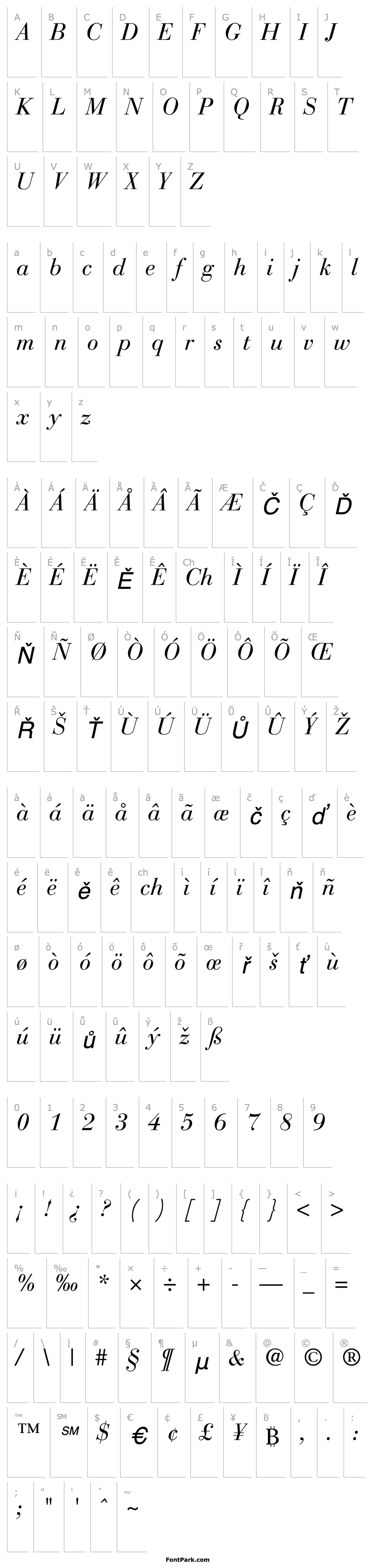 Přehled Bodoni Recut SSi Italic