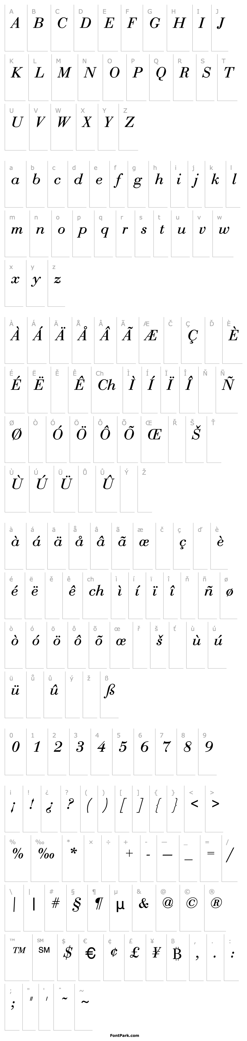 Přehled Bodoni-RomanItalic-DTC