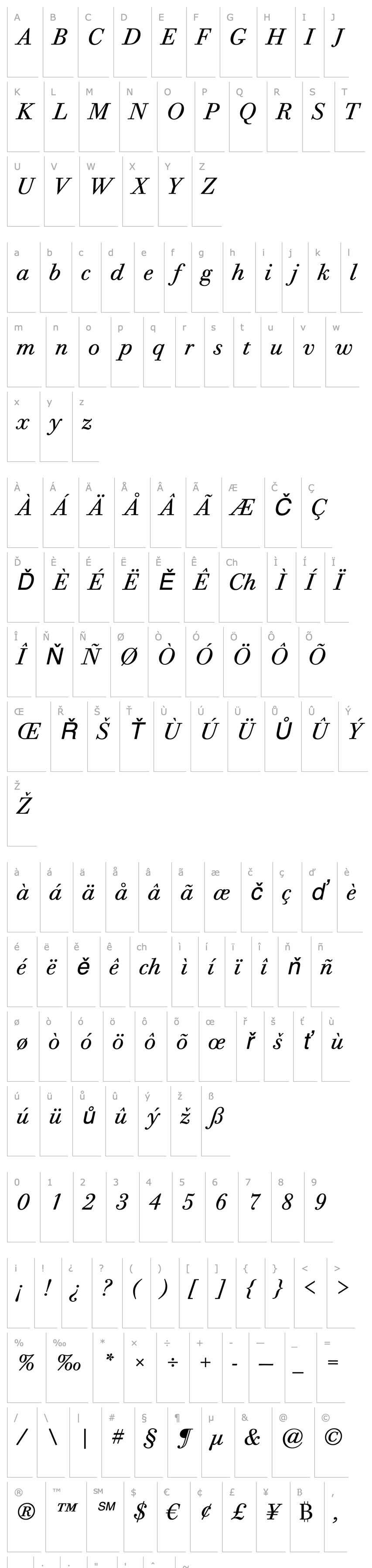 Overview Bodoni Twelve ITC Book Italic