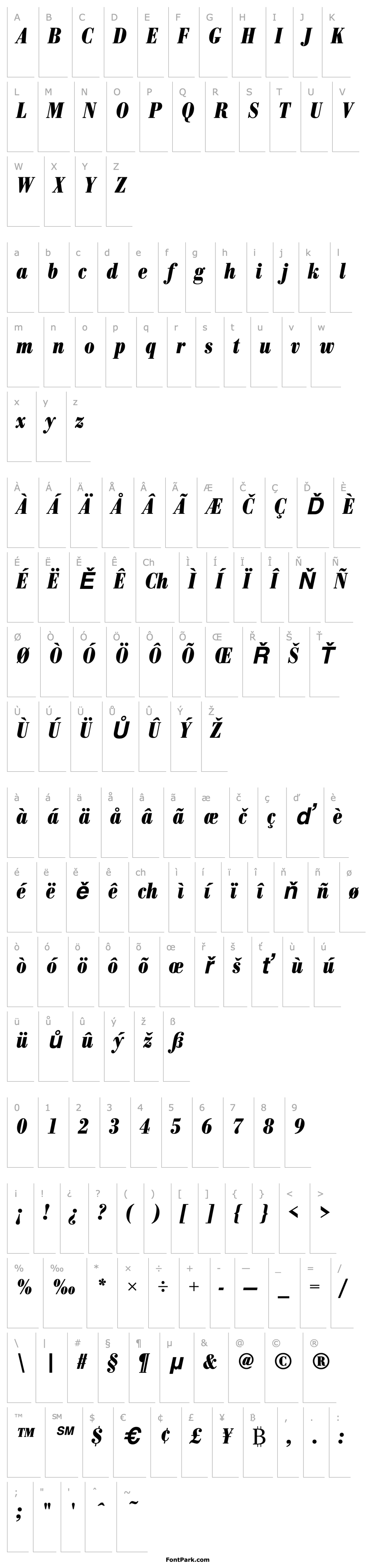 Overview BodoniAntTCon Bold Italic