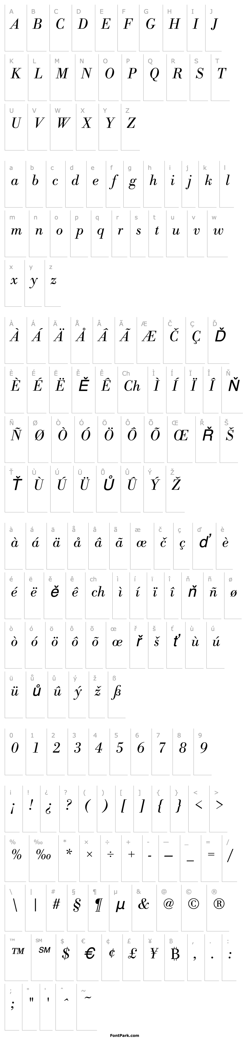 Overview BodoniAntTLig Italic