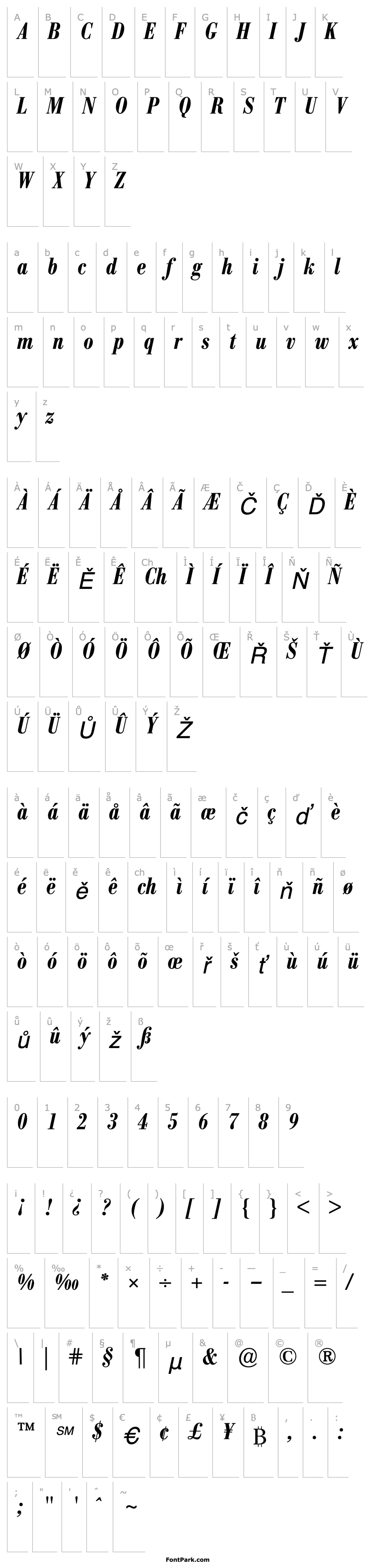 Přehled BodoniBE-CondensedMedium Italic