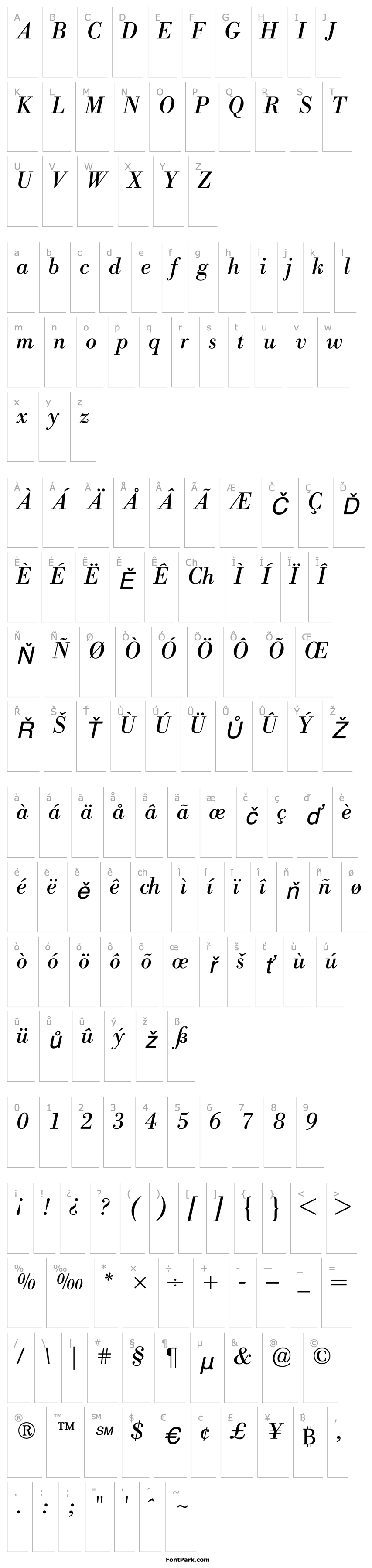 Overview BodoniBE-Italic