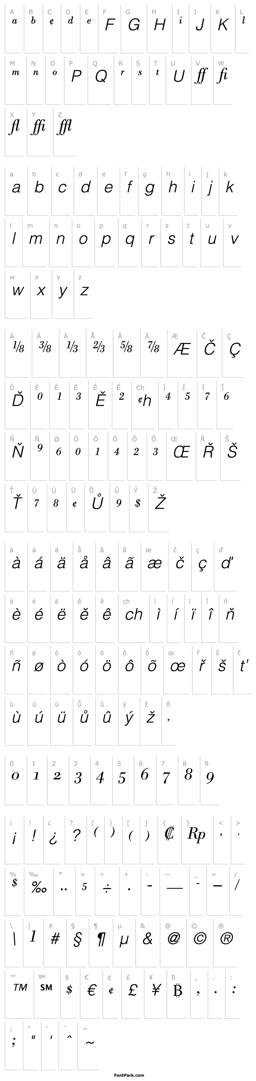 Overview BodoniBEExpert-Light Italic