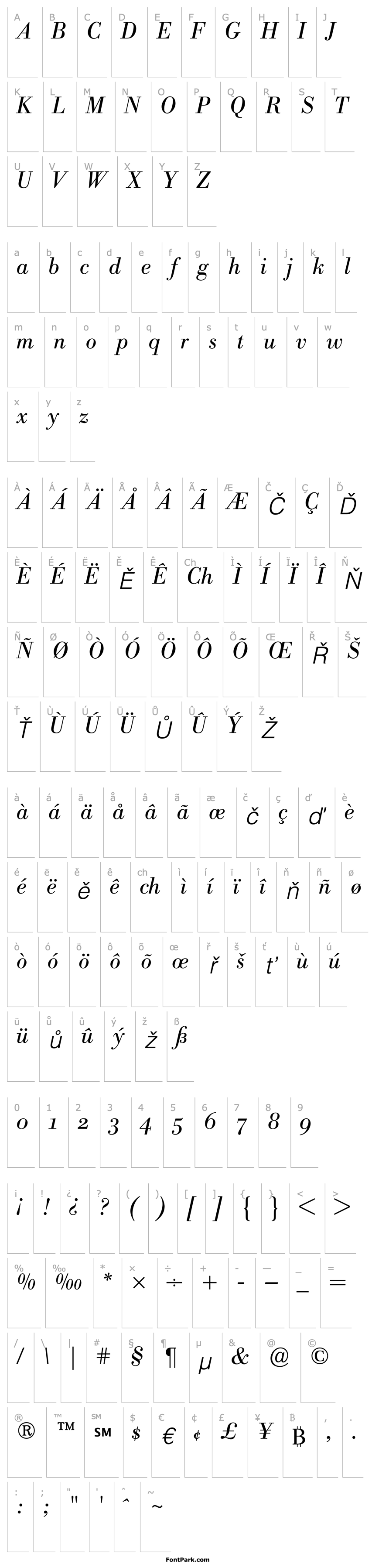 Přehled BodoniBEOldstyleFigures-Light Italic