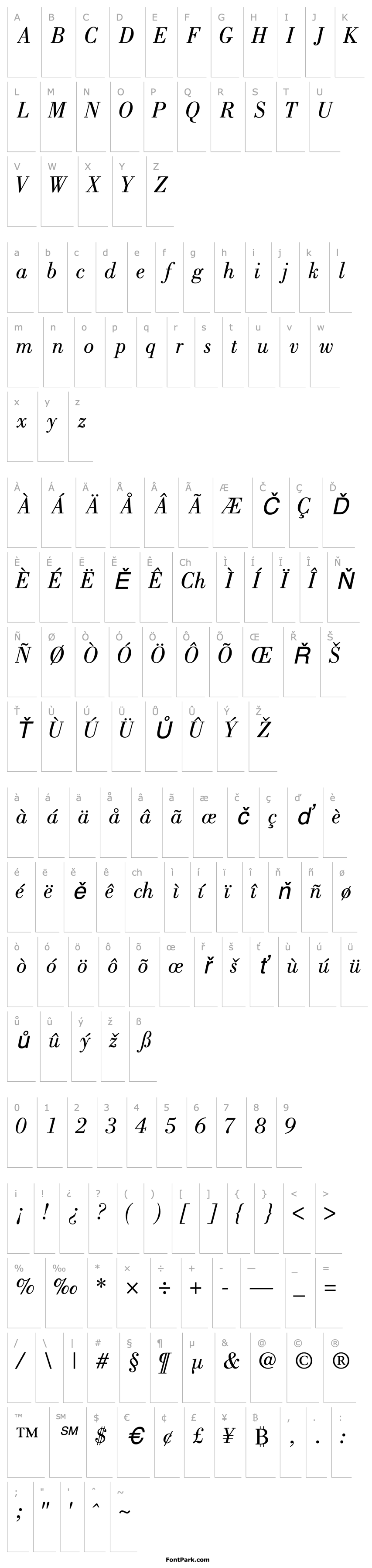 Přehled BodoniBookSSK Italic