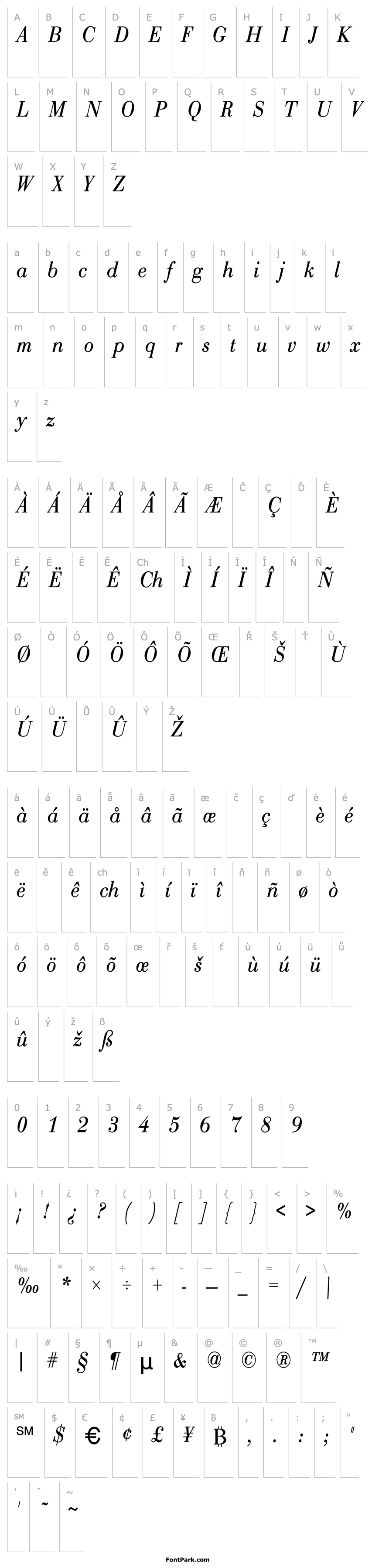 Přehled BodoniCnd-Normal-Italic