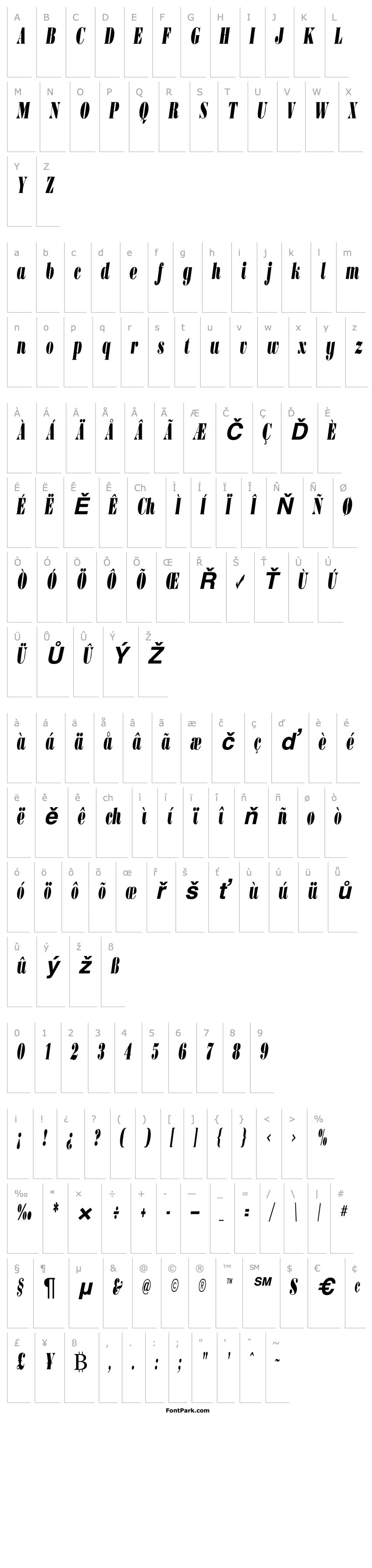 Přehled BodoniCondensedUltra-RegularItalic