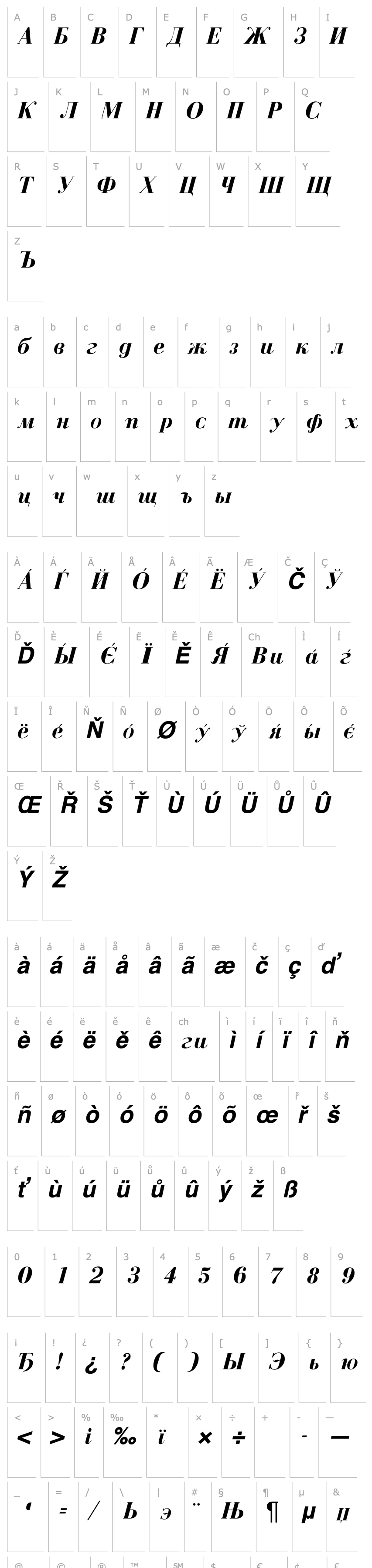 Overview BodoniCyrillic-BoldItalic