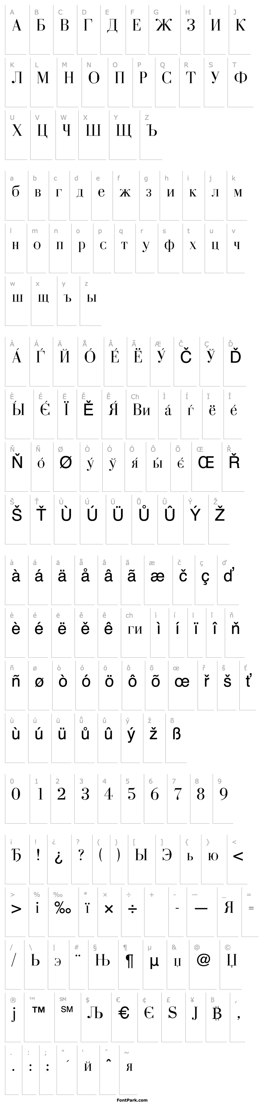 Přehled BodoniCyrillic-Regular