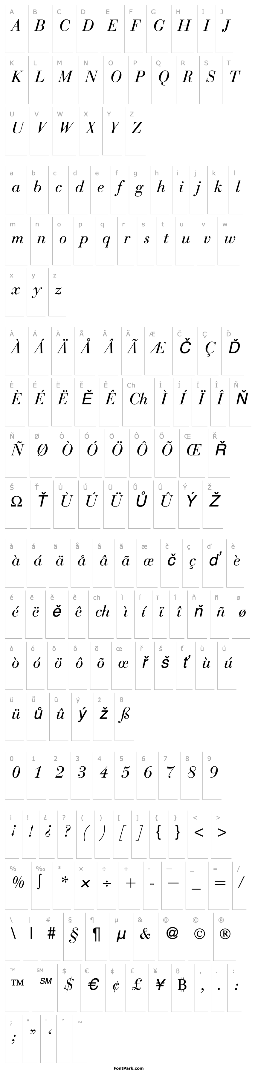 Přehled BodoniRecut-RegularItalic